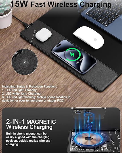 TopMade Mouse Pad with 15W Fast Wireless Charging, 31.5"x15.75" XXL Large Gaming Waterproof Desk Pad with Ultra-Smooth Surface, Non-Slip Base, Computer Desk Mat for MacBook, PC, Laptop, Black