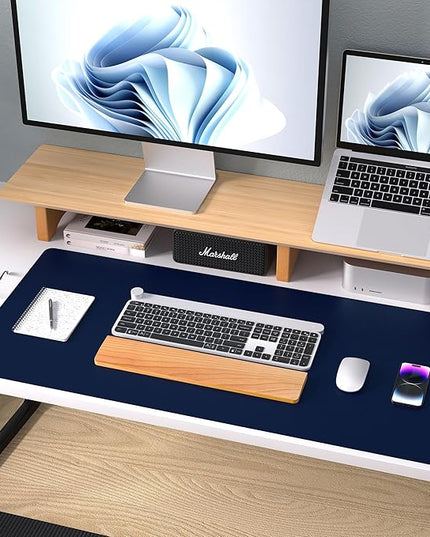 Aothia Leather Desk Pad Protector, Mouse Pad,Office Desk Mat, Non-Slip PU Leather Desk Blotter, Laptop Desk Pad, Waterproof Desk Writing Pad for Office and Home (Dark Blue,36" x 17")