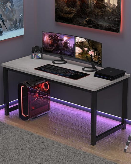 NSdirect 63" Large Computer Desk,Modern Simple Style PC Table Office Desk Wide Workstation for Study Writing,Gaming and Home Office,Extra 1" Thicker Wooden Tabletop and Black Metal Frame,White+Black