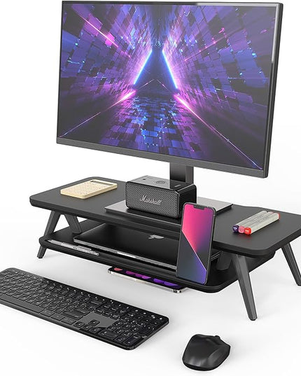 Fenge Monitor Stand, Monitor Stands Riser for Desk, 23.6 Inch Wood Desk Shelf with Storage Organizer and Cable Management for Office Desk Accessories