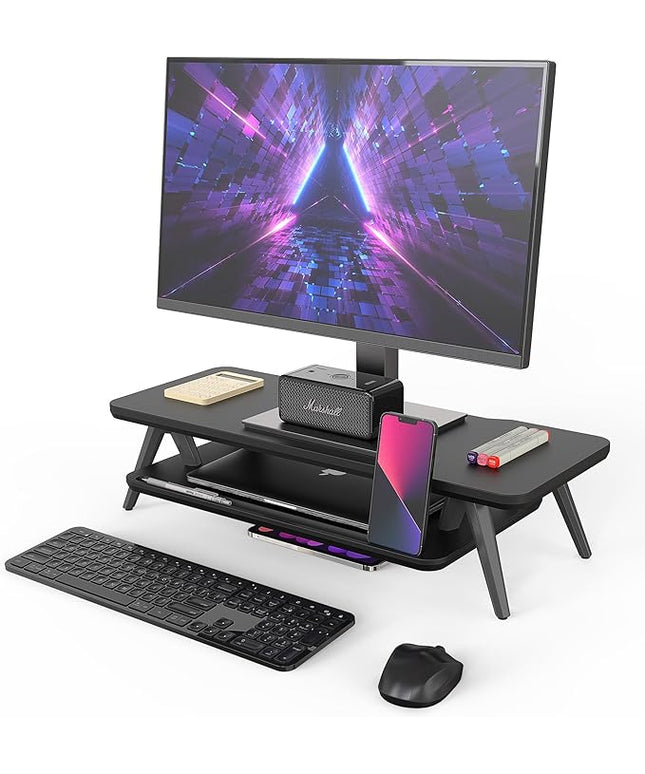 Fenge Monitor Stand, Monitor Stands Riser for Desk, 23.6 Inch Wood Desk Shelf with Storage Organizer and Cable Management for Office Desk Accessories