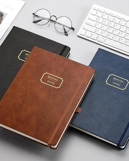 EMSHOI Meeting Notebook for Work with Action Items - 320 Pages B5 Thick Project Planner Agenda Organizer Work Notebook for Women Men Office Business Notes, PU Leather Hardcover, 7.5" x 10", Black