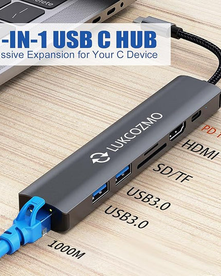 USB Hub 3.0, 7 in 1 USB Hub with 1000M Ethernet, 4K HDMI, 2 USB3.0, 100W PD, SD/TF Card Reader Docking Station Compatible with Your Cell Phone MacBook/Dell/HP/Surface/Lenovo/Steam Deck