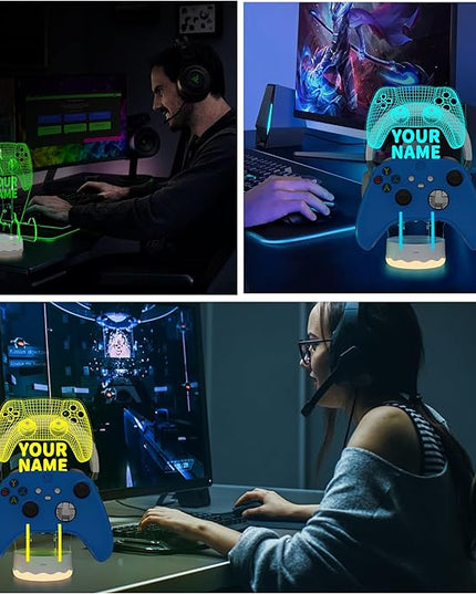 Customized Light up Headset and Controller Stand, 16 Colors 3D LED Lights Gamepad Headphone Holder with Remote Control, Game Controller Hanger for All Universal Gaming PC Accessories