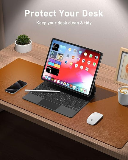 Aothia Leather Desk Pad Protector, Mouse Pad, Office Desk Mat, Non-Slip PU Leather Desk Blotter, Laptop Desk Pad, Waterproof Desk Writing Pad for Office and Home (Brown,23.6" x 13.7")