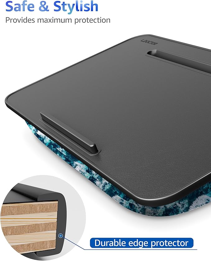Lap Desk – L.DOCTOR Cushioned Lap Desks, Portable Laptop Desk for Bed, Couch & Floor, Washable Cushion, Built-in Phone & Tablet Slot, Fits 17.3" Laptop – Working, Writing, Gaming – Large, Blue Waves