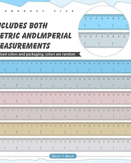 ForraFun 60 Pcs Plastic Clear Rulers 12 Inch, Transparent Assorted Color Ruler Bulk, with Imperial and Metric Scales for Home Office Supplies, Available in 6Colors(Rainbow)