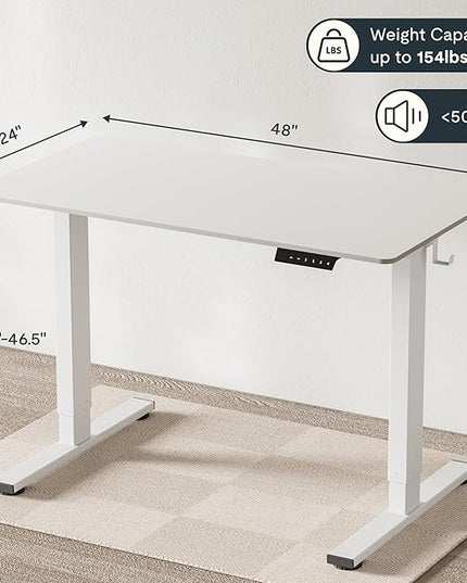 FLEXISPOT EN1 One-Piece Standing Desk, 48"x24" Seamless Desktop Electric Height Adjustable for Home Office, Study Rooms & Multi-Device Workstations, White(White Frame)