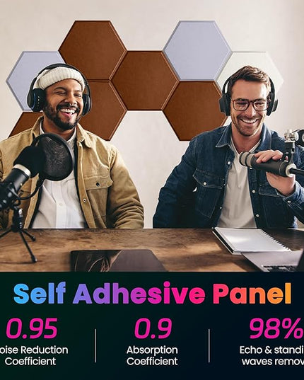 Acoustic Panels 12 Pack Soundproof Wall Panels, 14" X 12" X 0.4" Sound Proof Panles, High-Density Wall Decoration Sound Absorbing Panel, Hexagon Wall Panel for Home Office with Self-Adhesive-Coffee