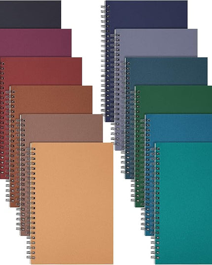 Fuutreo 12 Pcs Spiral Notebook for Work A5 8.3 x 5.7 Inch College Ruled Spiral Journal Notebook Kraft Cover Ruled Paper, 12 Color, 60 Sheets, 120 Pages for Office School(Business Color)