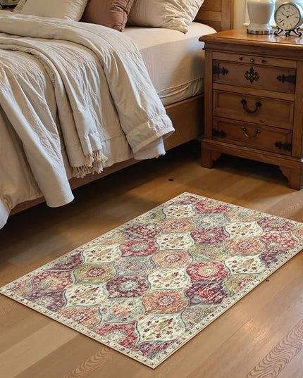 Lahome Washable Entryway Rug, 2x4 Kitchen Rugs for Entryway Bathroom, Non-Slip Indoor Door Mat Ultra-Thin, Small Oriental Throw Carpet for Bedroom Entry, Orange/Terracotta