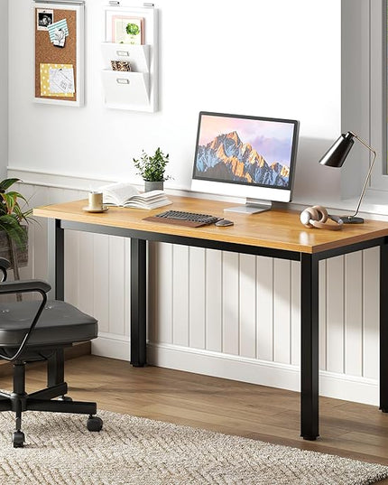 Need Computer Desk, 47 inch Home Office Desk, Modern Simple Style Home Office Gaming Desk, Basic Writing Table for Study Student, Black Metal Frame, Teak