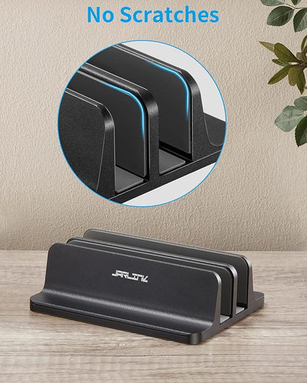 JARLINK Vertical Laptop Stand Holder, Aluminum Double Desktop Stand Holder with Adjustable Dock (Up to 17.3 inch), Compatible with MacBook, Surface, Chromebook, and Gaming Laptops, Black
