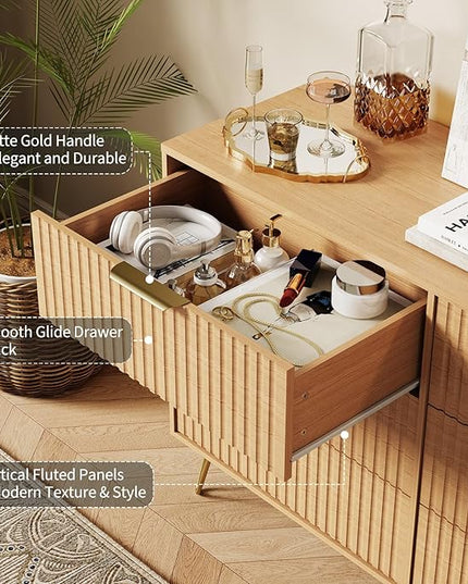 Garvee Fluted Dresser for Bedroom with 6 Drawers,47" Wide Modern Chest of Wooden Bedroom Chest with Metal Handle,Clothes Storage Organizer,Closet Dresser & TV Stand for Living Room,Hallway,6&Natural