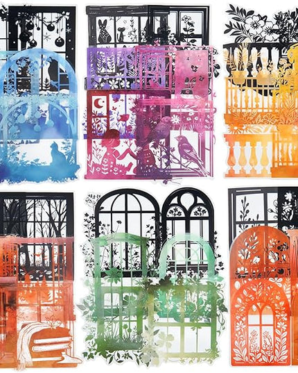 Miyouluna 120Pcs Silhouette Window PET Sticker Set, Transparent Nature Stickers for Scrapbooking, Journaling, Planner, DIY Crafts
