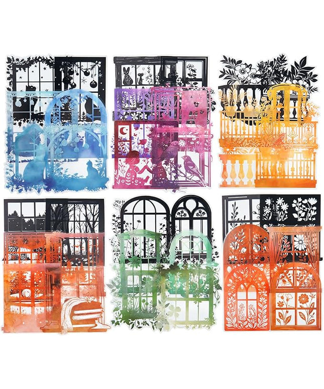 Miyouluna 120Pcs Silhouette Window PET Sticker Set, Transparent Nature Stickers for Scrapbooking, Journaling, Planner, DIY Crafts