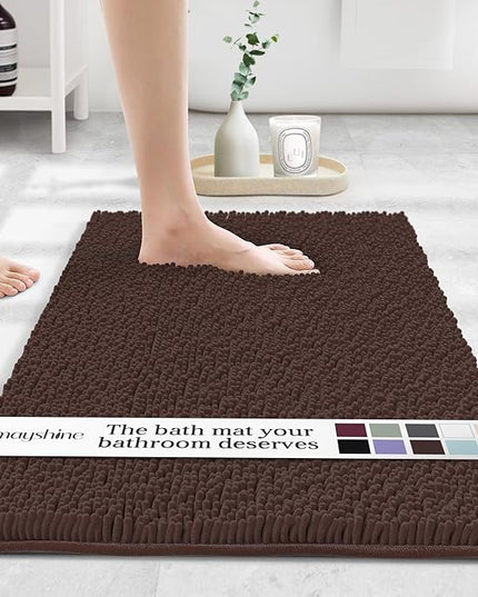 MAYSHINE Plush Shaggy Chenille Bath Mat | Extra Soft, Super Absorbent, Non-Slip Bathroom Rug | Fluffy Microfiber, Area Rug Sets for Bathroom Floor, Kitchen, Living Room | 32"x20" | Brown
