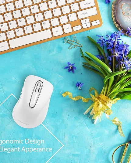 memzuoix 2.4G Wireless Mouse, 1400 DPI Computer Mice with USB Receiver, Portable Wireless USB Mouse Battery Powered Cordless Mice for Laptop, PC, Desktop, 5 Buttons (White)