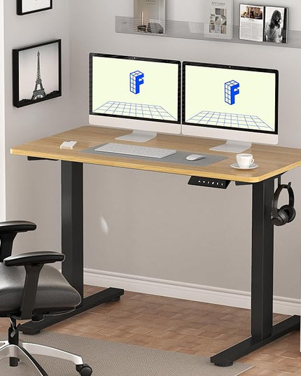 FLEXISPOT EN1 One-Piece Standing Desk with 1-Inch Thick Desktop, 55"x28" Electric Height Adjustable Desk for Home Office & Multi-Device Workstations, Maple