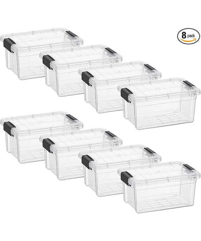 Superio Storage Bins with Lids- 8 Pack, 1.85 Qt Clear Boxes for Organizing, Stackable Plastic Containers- BPA Free, Non-Toxic, Odor Free, Organizer for Home, Office, Dorm