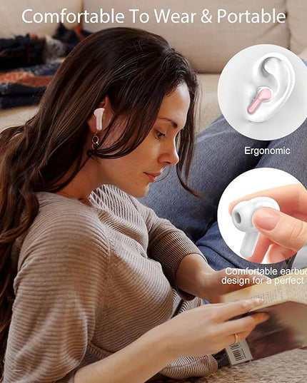Wireless Earbuds, Bluetooth 5.4 Headphones HiFi Stereo, Bluetooth Earbuds with ENC Noise Cancelling Mic, IP7 Waterproof in Ear Earphones, 48H, LED Display Ear buds for Pad Phone Workout Sports, Pink