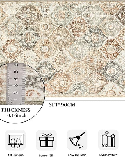Lahome Moroccan Trellis Entryway Rug, 2x3 Kitchen Rugs Non Slip Washable, Non-Slip Indoor Door Mat Ultra-Thin, Small Throw Carpet for Bathroom Bedroom Entry, Khaki