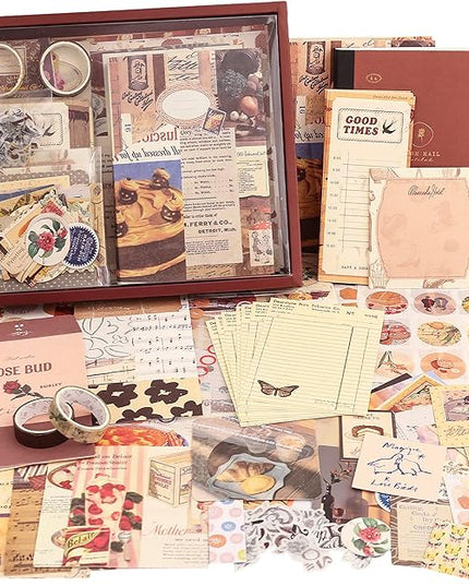 348 Pcs Scrapbooking Supplies Kit, Vintage Aesthetic Scrapbook Kit for Bullet Junk Journal, Stationery, A6 Grid Notebook, DIY Journaling Supplies, Birthday Craft Gift for Teen Girl Kid Women