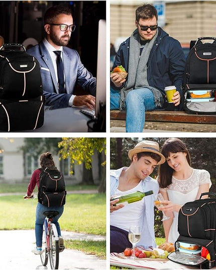 VECKUSON Lunch Bag Backpack, Insulated Cooler Lunch Box, Extra Large 17.3 inch Laptop Backpack with USB Port for Women and Men, Orange