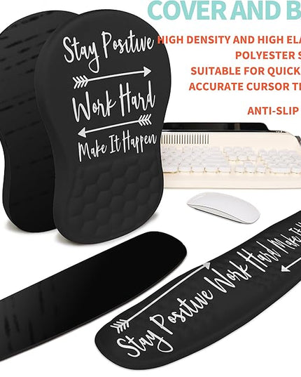 2-in-1 Ergonomic Set, Wave Rise Keyboard Wrist Rest and Massage Bulge Slope Mouse Pad Wrist Support, Cushion Memory Foam Integrated to Relieve Wrist Pain, Stay Positive