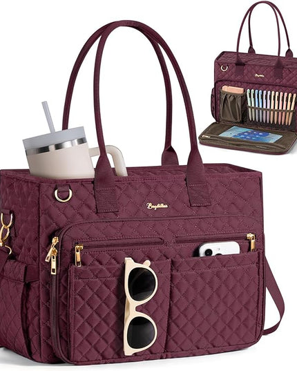 Teacher Bags for Women, 15.6 inch Laptop Work Tote Nurse Bible Bag Quilted Shoulder Handbag for Work, Daily, School, Travel