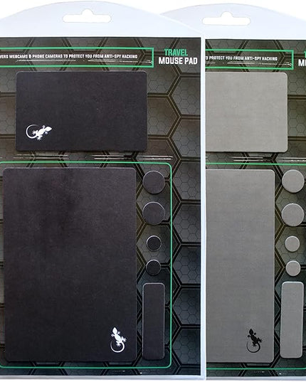 Mouse Pad Adhesive Bottom - Sticks to Any Surface - Portable - Webcam Covers and Screen Cleaner Included (2 x Black - Gray)