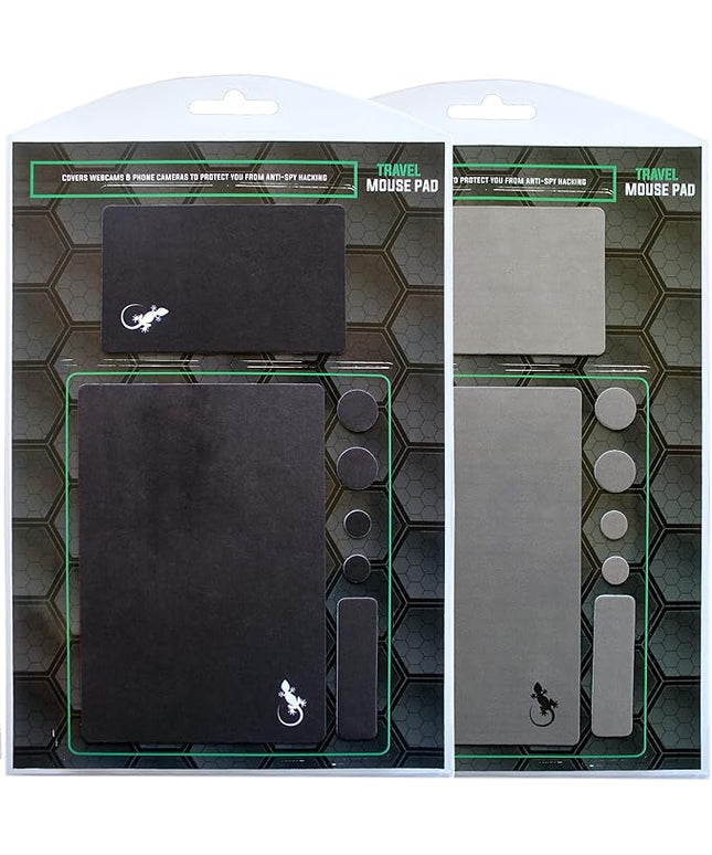 Mouse Pad Adhesive Bottom - Sticks to Any Surface - Portable - Webcam Covers and Screen Cleaner Included (2 x Black - Gray)