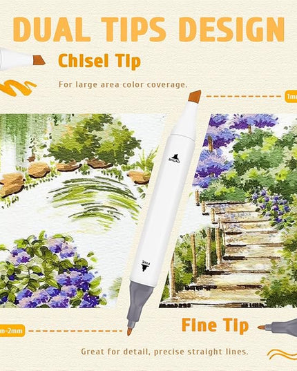 Alcohol Markers with APP, 80 Colors Dual Tip Art Marker for Adults Coloring Books, Alcohol Based Illustration Markers Set for Adult Artist Drawing Sketching Painting Lettering Cards