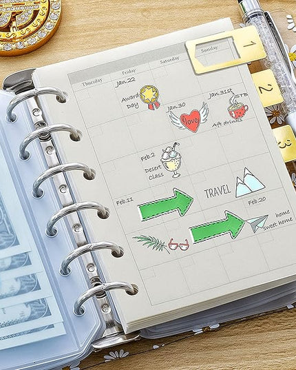 A7 Planner Refill,4 Packs per Set, Monthly Plan Paper, A7 Pocket Binder Refills Inserts 6 Ring with Label Stickers Gift,Mini Binder Refills,6 hole/100gsm Thick Paper/4.84 x 3.23'', Harphia