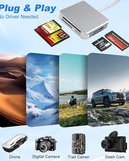 Memory Stick Pro Duo Adapter - 5 in 1 Aluminum Multi Memory Card Reader with Triple Lightning/USB-C/USB 3.0 Connectors for SD/Micro SD/MS/XD/CF, Sony Memory Stick Pro Duo Adapter for iPhone/Android/PC