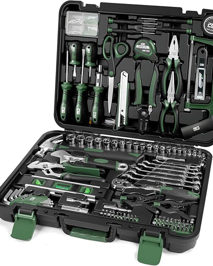 Prostormer 259-Piece Tool Kit, General Household Hand Tool Set with Plastic Storage Toolbox, Portable Complete Repair Tool Box for Home and Car (Green)