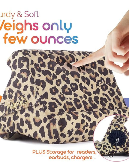 Flippy Original Tablet Pillow Stand & iPad Holder, Gift for Book Lovers & Readers, Multi-Angle Stand with Storage for Lap, Desk & Bed, Compatible with Kindle, Fire, iPad & Samsung, Def Leopard