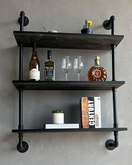 Industrial Pipe Shelf Shelving Bookcase, Wall Mounted Rustic Bookshelf, Floating Bookshelves for Wall,Retro Wood Metal Pipe Industrial Shelves for Living Room