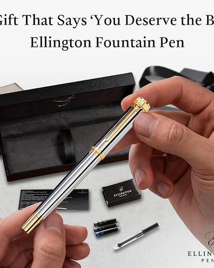 Ellington Pens Luxury Fountain Pen Set - Smooth Medium Nib - Includes 3 Ink Cartridges, Refillable Ink Converter, Gift Box - Fountain Pens For Writing, Calligraphy, Journaling (The Presidential Oath)