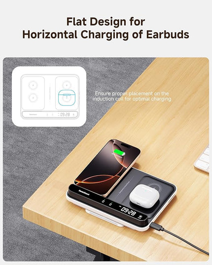 Dual Phone Charger, SwanScout 710A, Wireless Charger for iPhone 17/16/15/14/13/12/11/8/X Series, for Apple Watch 11/10/9/8/7/6, Ultra 3/SE 3, for AirPods Pro 3/4/Pro 2/Pro/3