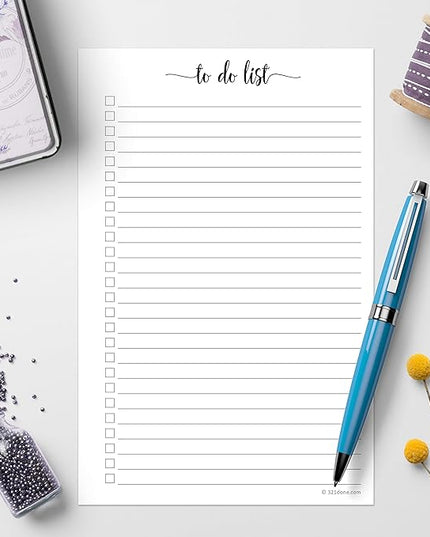 321Done To Do List Notepad for Planner Refill Pages – Made in USA - 50 Sheets (5.5x8.5) To-Do's Tear Off, Planning Memo Pad, Checklist Notes Left Hole Punch Margins - Simple Script College-Ruled