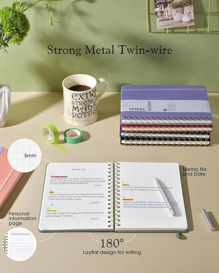 Graph Spiral Journal Notebook, A5 Hardcover Spiral Journals for Women Men, 100 GSM Graph Paper Notebooks, 150 Pages Spiral Bound Grid Notebook for Writing Note Taking Work 5.75" x 8.38", Sage Green