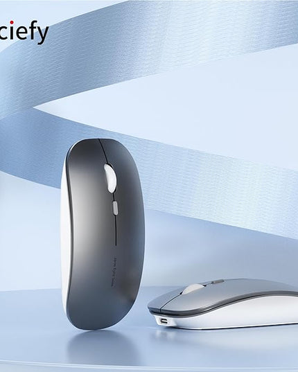 Uciefy Q5 Slim Rechargeable Wireless Mouse, 2.4G Portable Optical Silent Ultra Thin Wireless Computer Mouse with USB Receiver and Type C Adapter, Compatible with PC, Laptop, Notebook, Desktop (Grey)