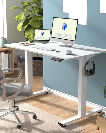 FLEXISPOT EN1 One-Piece Standing Desk with 1-Inch Thick Seamless Desktop, 48"x30" Electric Height Adjustable Desk for Home Office, Multi-Monitor Setups & Easy Assembly, White