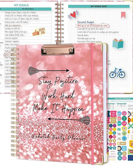 Ospelelf Undated Spiral Bound Planner Daily, Weekly and Monthly Planner, Pink Teacher Planners 12 Month 8.5 x 11