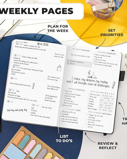 Clever Fox Planner Premium Edition – Undated Luxurious Weekly & Monthly Planner to Increase Productivity and Hit Your Goals – Organizer – Start Anytime, A5, Lasts 1 Year, Silver Black (Weekly)
