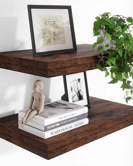 Heimlove 24 x 12 Inch Deep Floating Shelves Wall Mounted with Invisible Brackets,Storage Hanging Shelf for Wall Decor in Bathroom, Bedroom, Kitchen, Living Room, Office Set of 2 (Rustic Brown)