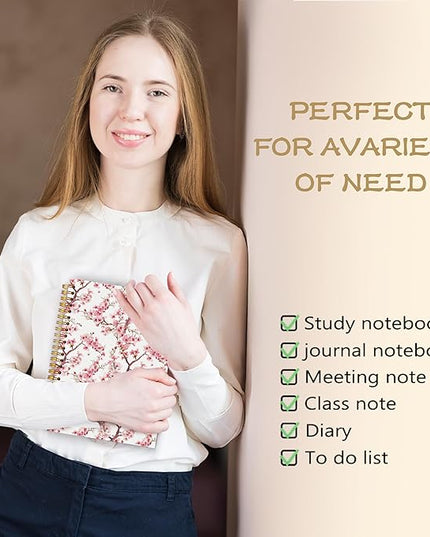 Cherry Blossom Spiral Notebook Journal 5.5x8.3, Pink Floral Journal for Women, Japanese Flower Notebook, Cherry Blossom Gifts, Pink Office Supplies