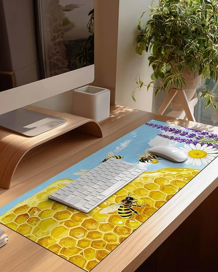 Bees XL Mouse Pad 31.5 x 11.8 Inch Gaming Mousepad Diatomite Large Keyboard Mouse Pad for Home and Office Desk Accessories with Bright Honeycomb Scene Bees Artwork Smooth Control Surface