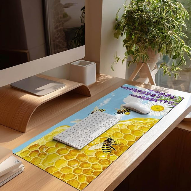 Bees XL Mouse Pad 31.5 x 11.8 Inch Gaming Mousepad Diatomite Large Keyboard Mouse Pad for Home and Office Desk Accessories with Bright Honeycomb Scene Bees Artwork Smooth Control Surface